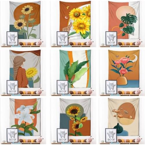 Oil Painting Tapestry Wall Hanging Flower Bohemian Ins Style Art Hippie Tapiz Modern Girl Dormitory Home Decor