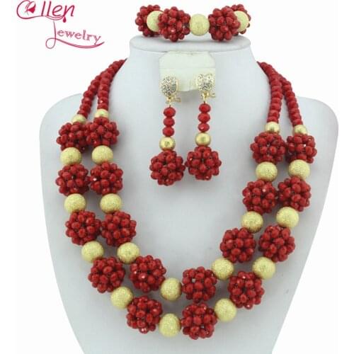 Red African Beads Jewelry Set Crystal Beads Necklace Set African Jewelry Set Crystal Jewelry Set W7360