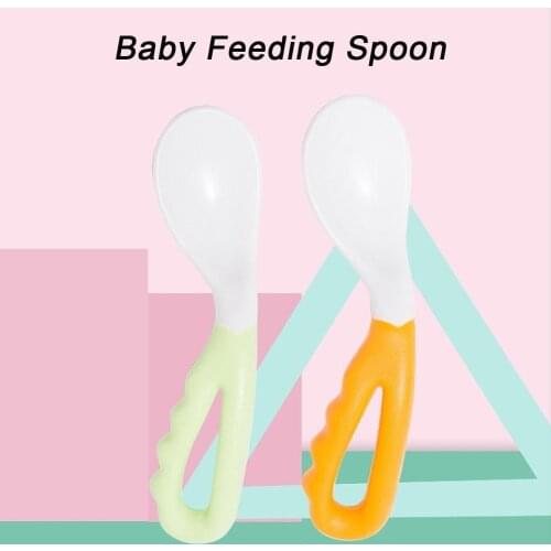 2PCS Baby food supplement feeding spoon childrens products curved handle easy to grasp children tableware baby diet training