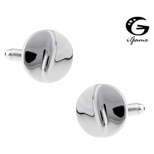IGame Men Gift Designer Cuff Links Silver Color Round Design Brass Material Free Shipping