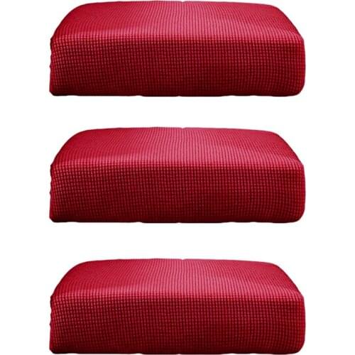 3Pcs Red_Size S Stretchy Sofa Futon Seat Cushion Covers Couch Slipcover Protector Replacement Solid Color
