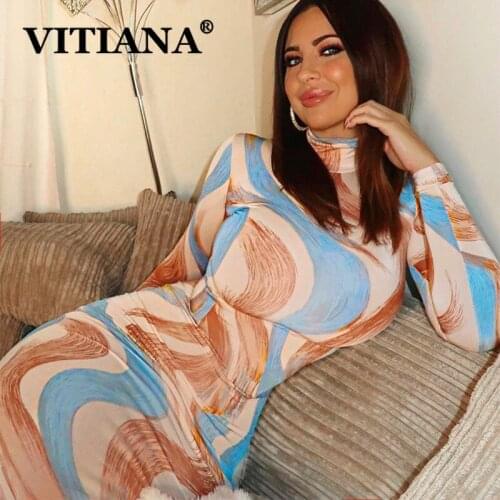 VITIANA Women Sexy Party Dress Spring 2020 Female Long Sleeve Elegant Slim Empire Bodycon Dresses Femme Club Pencil Vestidos