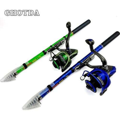 Portable Mini Rock Fishing Rod with Spinning Reel Fishing Tackle Tools 1.5m~3.0m Green/Blue Rod