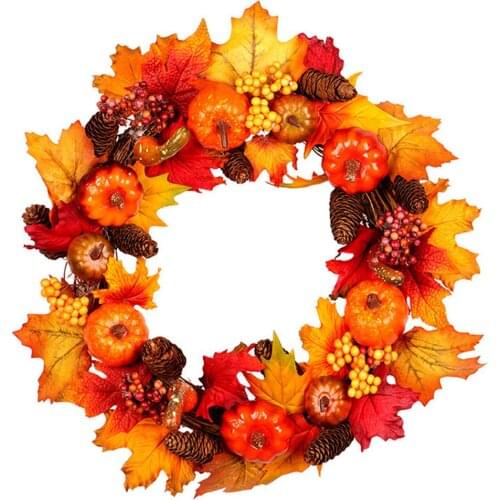 Thanksgiving Holiday Artificial Pumpkin Maple Leaf Harvest Wreath Garland Ring Thanksgiving Pendant Home Party Decoration