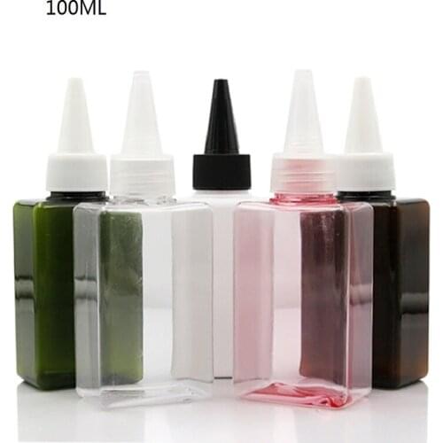 Empty 100ML Needle Tip Bottle Square PETG Refillable Shampoo Shower Gel Packaging Pink Clear White Cosmetic Squeeze Bottle