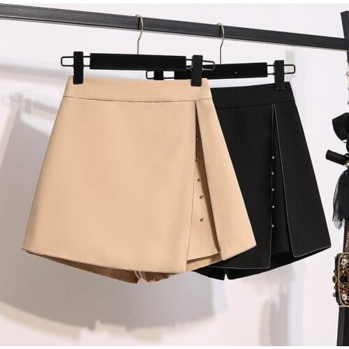 Plus Size Womens Spring 2021 New Fashion Wide Leg Shorts All-Match Hakama Solid Elastic High Waist Bottoming Clothes zh040