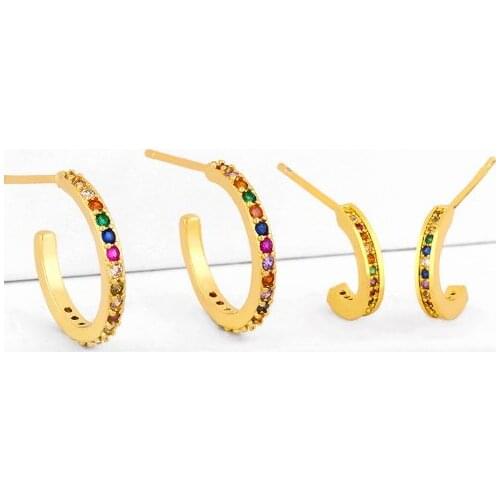 Tube multicolor Brass micro pave cz zircon cubic zirconia drop Hoop Earrings studs copper gold plated crystal yfg3