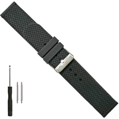 20mm Racing Sports Style Silicone Rubber Watch Band Replacement Strap Tire Track Soft Black Bracelet
