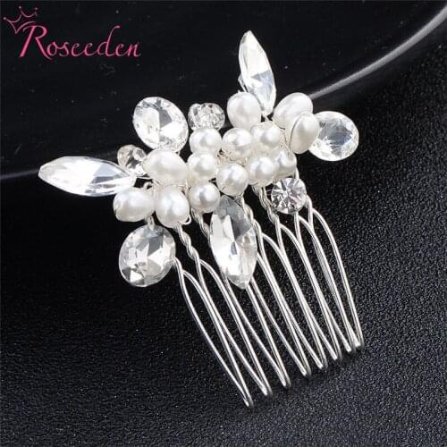 Romantic Wedding Hair Combs for Bride Rhinestones Pearls Women Bridal Hairpins Headpiece Hair Jewelry Accessories RE3415
