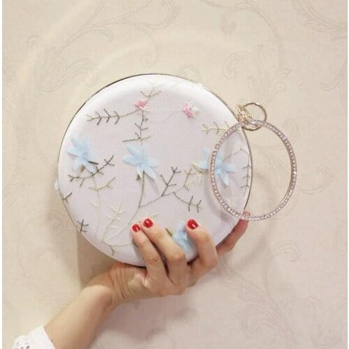 Luxury Round Flower Party Evening Bag 2020 Womens New Circular Clutches Diamonds Wedding Cheongsam Handbag Purse B626