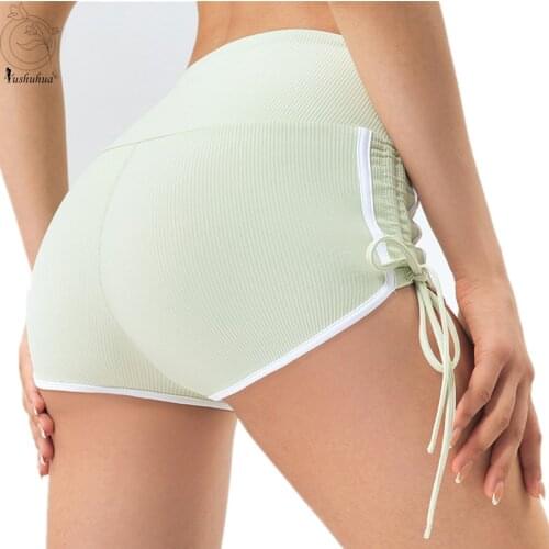 Yushuhua Side drawstring High Waisted Workout Shorts Women Gym jogging Athletic Shorts Women Quick dry Fitness Yoga Shorts