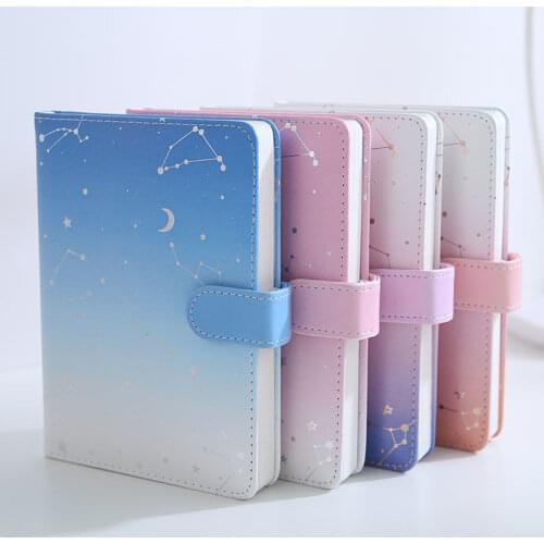 Creative Hand Ledger Color Page Illustration Notebook Stationery Book Small Fresh PU Leather Constellation Snap Notepad
