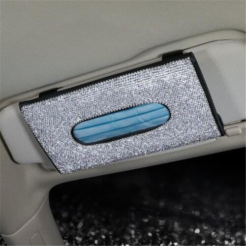 Bling Bling Car Sun Visor Tissue Box PU Leather Tissue Case Holder Hand-Made Sparkling Crystal Auto Napkin Holder For Women