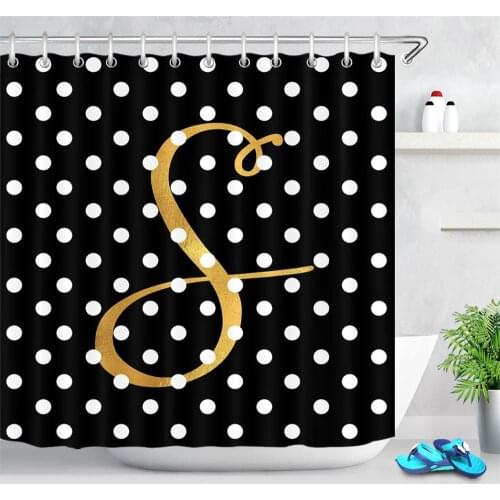 Golden Symbol Black White Speckled Shower Curtains Bathroom Curtain Home Decor Waterproof Fabric Bath Screen Bathtub Accessories