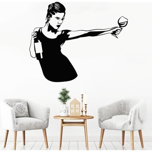 Banquet Woman Wall Stickers Bar Vinyl Decal Cocktail Party Stickers Wine Glass Home Decor Removable Wall Art Mural