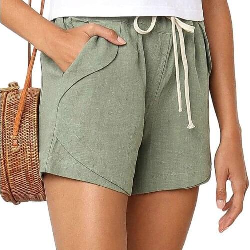 Women Elastic Waist Loose Casual Shorts 2019 Summer New Fashion Solid Color Cotton Linen Drawstring Short Trousers Female Cloth