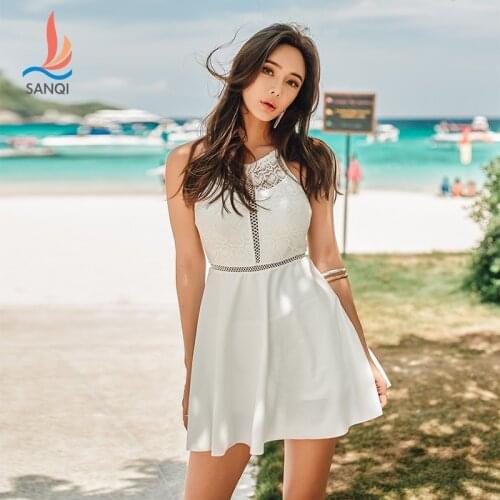 SANQi swimsuit female covered belly slim sexy one-piece skirt conservative high waist Korean hot spring swimming dress swimwear