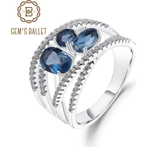 GEMS BALLET Classic 1.83Ct Natural London Blue Topaz Rings 925 Sterling Silver Gemstone Finger Band Ring For Women Fine Jewelry
