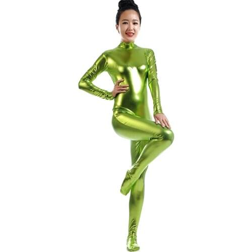 Women dance bodysuit shinny Spandex unitards Full Body Skin Tight metallic Jumpsuit rave clothing singer stage costume