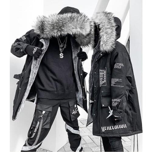Hip-hop winter coat women long warm fur collar coat 2020 oversized street style couple hooded fleece jacket women