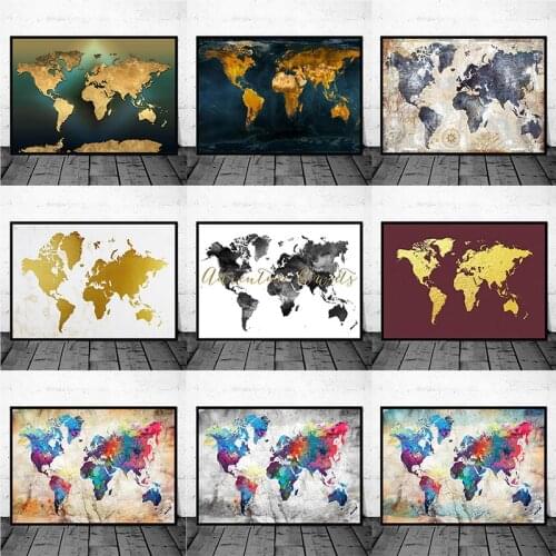 Golden World Map Modern 5D DIY Diamond Painting Diamond Embroidery Full Drill Mosaic Cross Stitch Kits Home Decor Painting