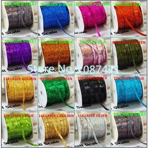 100Yard 6mm Laser Spangle Sequins Ribbon Trim Sewing Paillette Flat Round Sequins Roll Crafts Clothing Decorative Accessories