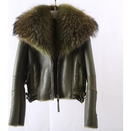 2021 Winter Warm Coat new style whole skin real fox fur collar lamb fur linner coat womens fur short leather coat