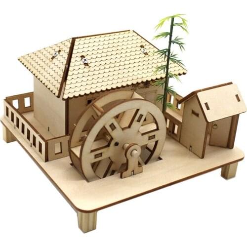 3D Wooden Puzzles DIY Assembly House Tree Water Mill Architectural Model Childrens Educational Toys Kids Boys Birthday Gifts