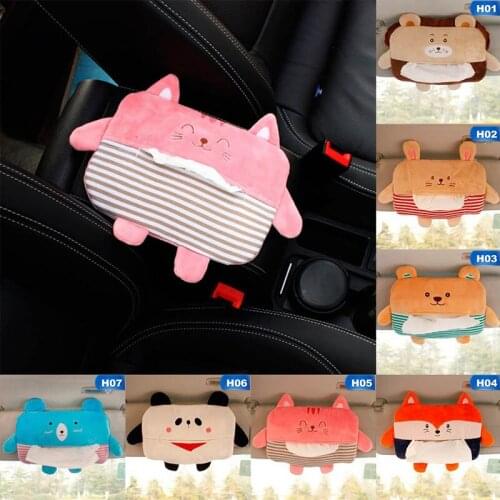 Car Tissue Box Cover Portable Cartoon Animal Plush Hanging Paper Box Napkin Case Holder Sun Visor Clip Auto Interior New