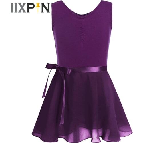 Professional Girls Ballet Tutu Dress Dance Gymnastics Leotard Cotton Sleeveless Ballet Tutu with Chiffon Tied Skirt Outfit Set