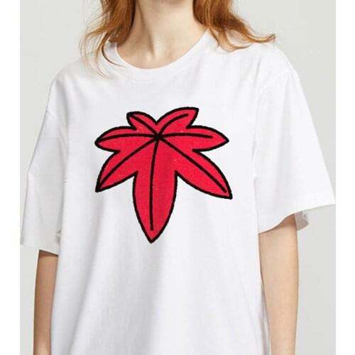 The Great Wave of Aesthetic T-Shirt Woman 90s Fashion Graphic Tee Cute T Shirts And Maple Leaves Printed Summer Tops Female