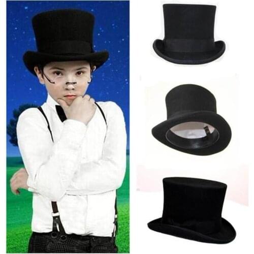 Black Child Steampunk Hat DIY Kids Top Hat Vintage Boy girl Traditional Wool Fedoras Hat Beaver Hat