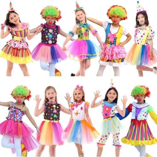 Halloween Costumes Kids Children Circus Clown Multicolor Fancy Dress Purim Cosplay For Boys Girls Party Dress Up