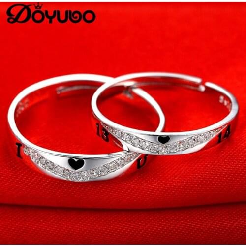 DOYUBO Romantic 925 Sterling Silver Lovers Rings Engraving I LOVE YOU 1314 Resizable Silver Couples Rings Fashion Jewelry VB350