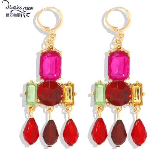 Dvacaman Wholesale Women 2020 Crystal Statement Earrings Long Rhinestone Fringed Dangle Drop Earrings Holiday Jewelry Gift Love
