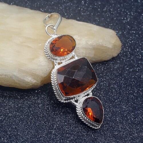 Hot Sale Amazing Shiny HoneyTopaz Silver Color Fashion Jewelry Pendant Necklace 67mm HD461