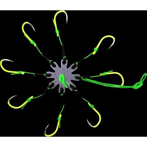 Iseama Explosion Fishing Hook 2pcs/set 8 Hooks Ready Tied Fluorescent Green Explosion Hooks Tangle Free Bighead Carp Rig