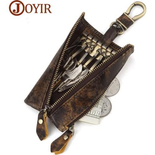 JOYIR 2019 Genuine Cow Leather Men Key Wallet Multi Function Key Case Housekeeper Keys Coin Pocket Zipper Case Male Quality K031
