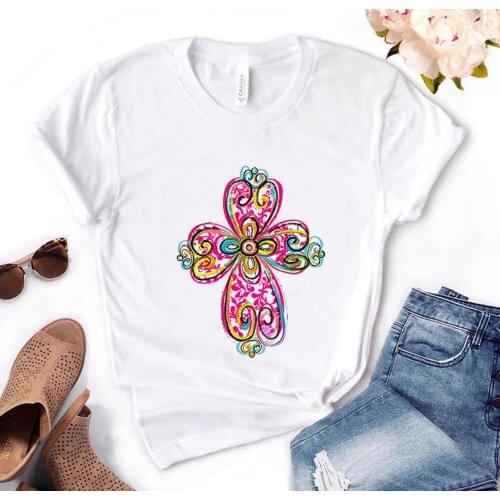 Colorful Cross flower Print Women Tshirts Cotton Casual Funny t Shirt For Lady Yong Top Tee Hipster PH-23