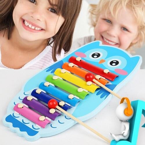 Cute Cartoon Owl Shape Wooden Xylophone Kids Baby Music Educational Toy Gift Vivid Color Percussion Instruments Kid Toys