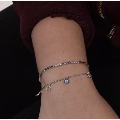 Fashion tiny link chain with eye horseshoe moon star mulity charms paved delicate chain bracelet with lobster clasp bracelet