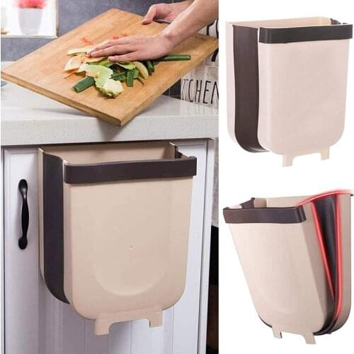 9L Wall Mounted Waste Bin Kitchen Cabinet Door Hanging Folding Trash Can for Bathroom Toilet Dustbin Garbage Rubbish Cleaning