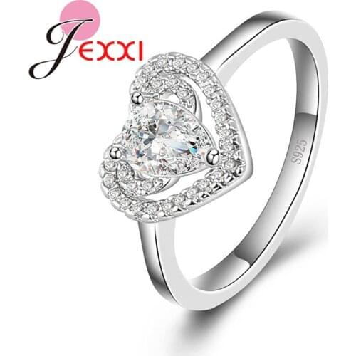 New Arrival Bridal Wedding 925 Sterling Silver Glittering Heart Clear CZ Anel Female Women Rings Engagement Jewelry