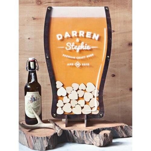 Beer Design Guestbook Wedding Personalized Wedding Deco Custom Wood Guestbook Sign with Heart Drop