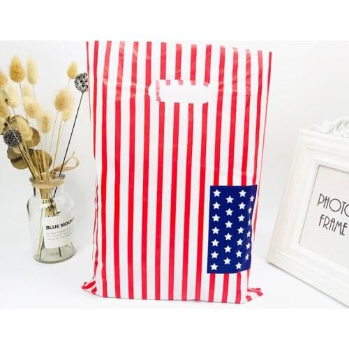 25x35cm Plastic Bags With Handles Boutique Clothes Packag 50pcs Red Striped Blue Stars Plastic Handle Bag Gift Shopping
