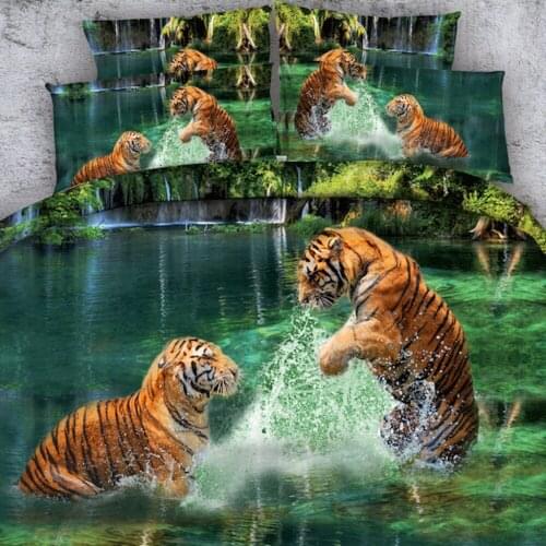4 PCS PER SET Amazing tigers playing in river 3d bed set 3d bed linens