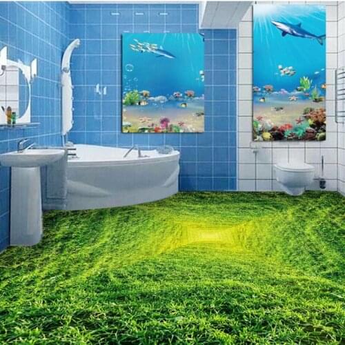 Dropship Fatman Green Wallpaper 3D Grass Floor Moisture-Proof Thickened Floor Tile Living Room Flooring Vinyl Pvc Papel Parede