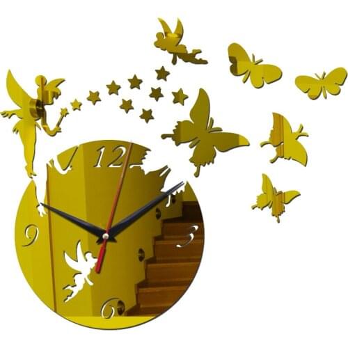 DIY Geometric Stickers Wall Watches Mirror Acrylic Quartz Wall Clock Stars and Butterfly Living Room bedroom decoration