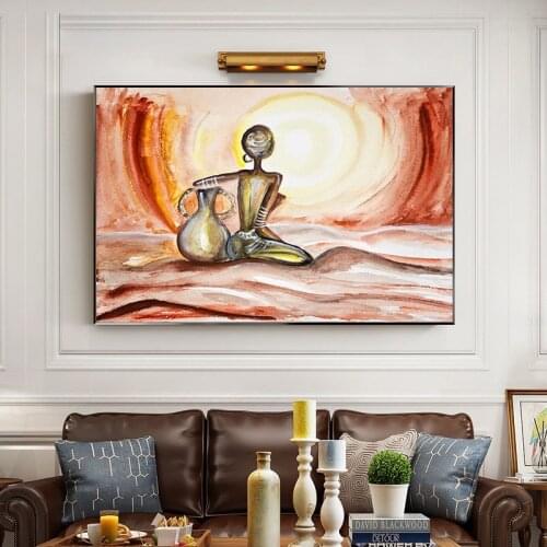 Modern Nordic Sunset in Africa Woman Abstract Poster Canvas Painting Picture For Living Room And Restaurant Home Wall Decor