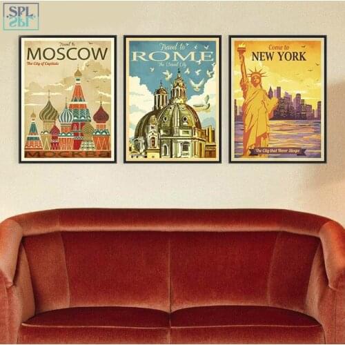 SPLSPL Retro New York Rome Ornamentation Moscow City Art Prints Poster Chic Wall Picture Canvas Oil Painting Home Decor